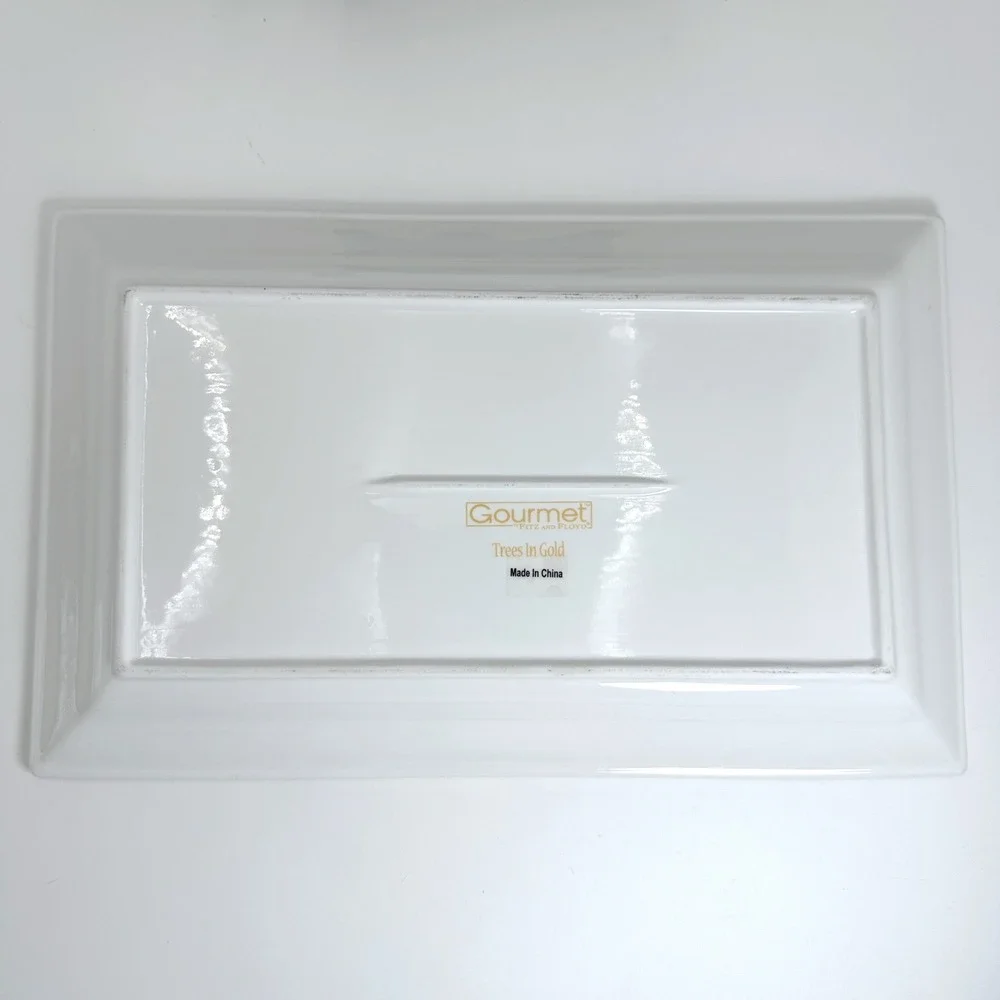 Gourmet Fitz and Floyd Trees In Gold Serving Platter Set of 2 Christmas Holiday